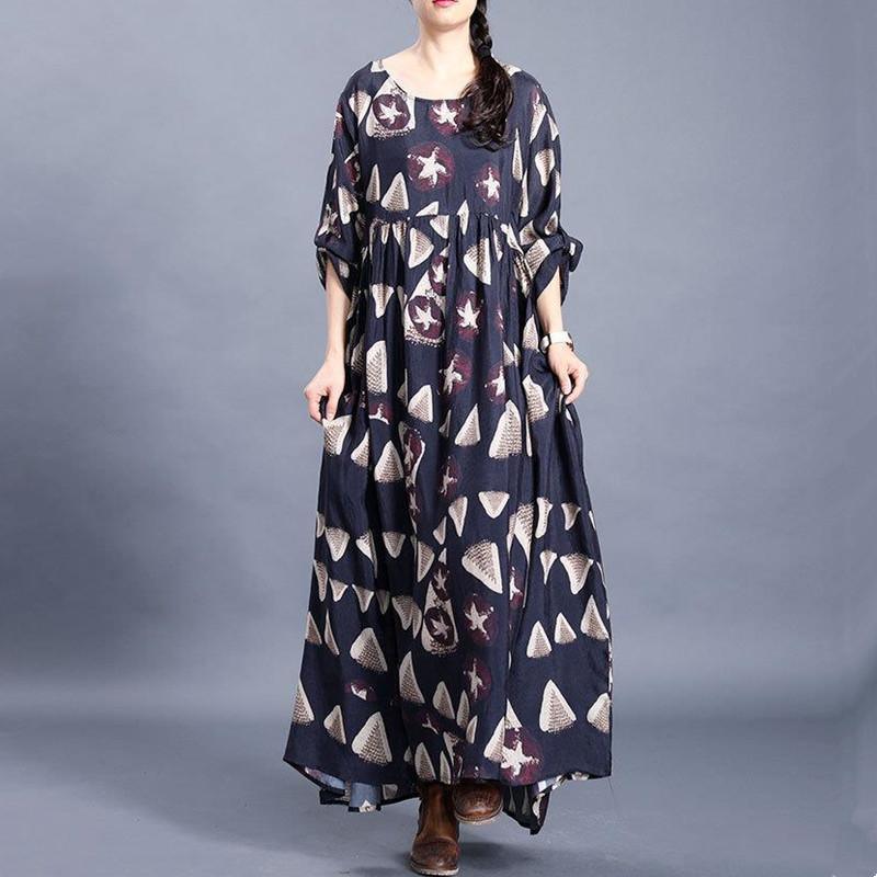 DIY o neck exra large hem clothes print Kaftan Dress - Omychic