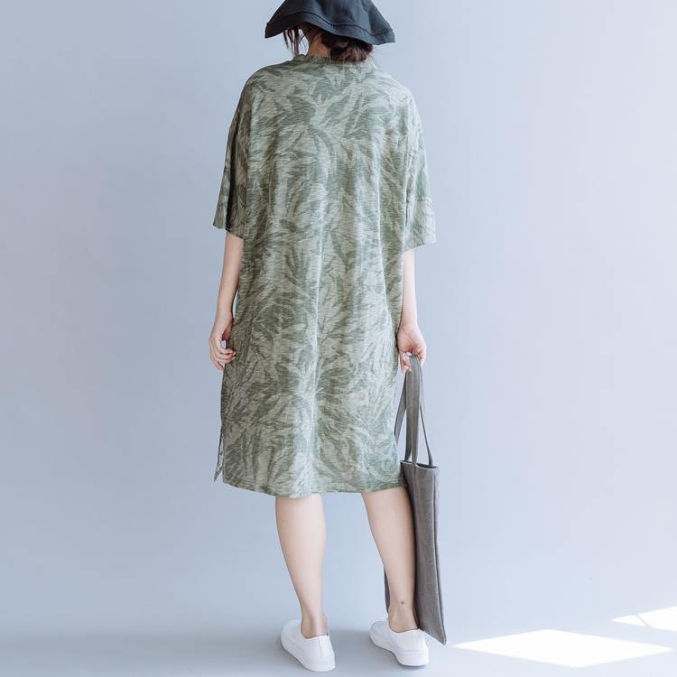 DIY o neck half sleeve Cotton quilting clothes Neckline green print Dresses summer - Omychic