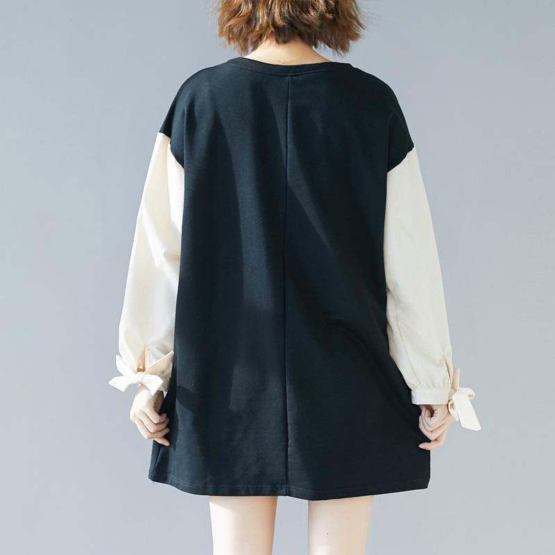 DIY o neck patchwork Cotton dresses Fashion Fabrics black Art Dress - Omychic