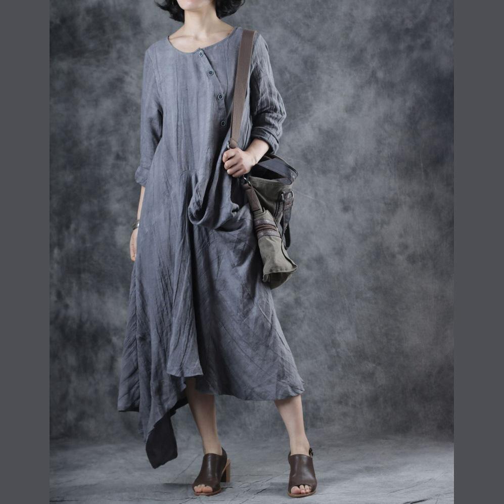 DIY o neck patchwork cotton clothes For Women pattern gray Dress - Omychic