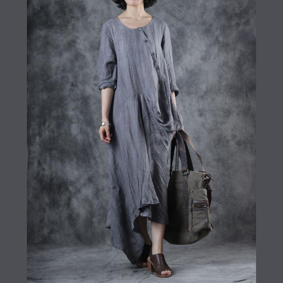 DIY o neck patchwork cotton clothes For Women pattern gray Dress - Omychic