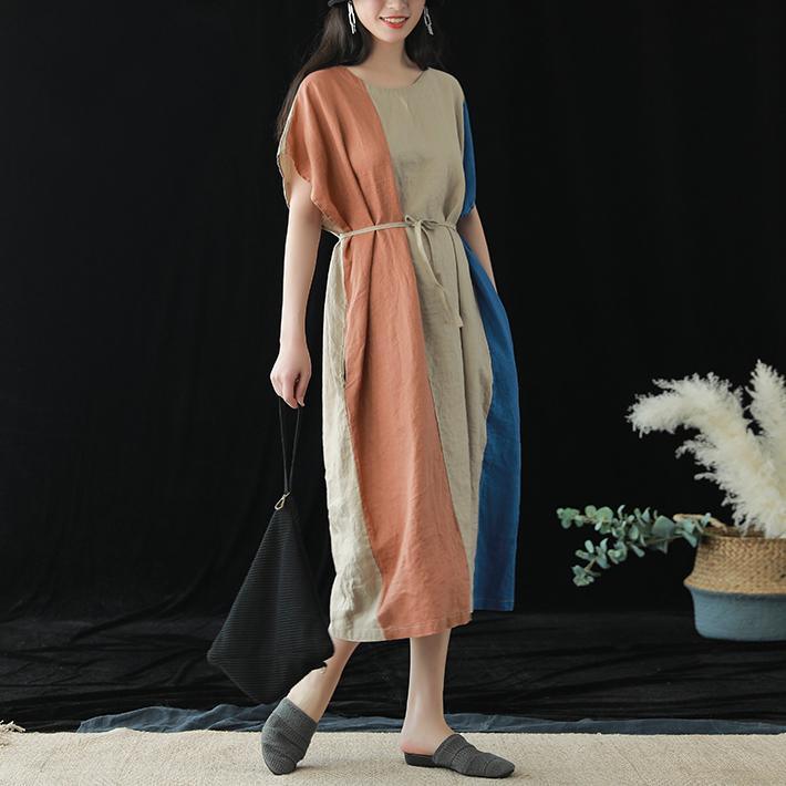 Diy O Neck Patchwork Linen Clothes Pattern Multicolor Dresses Summer ( Limited Stock) - Omychic