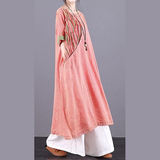 DIY o neck patchwork linen dress Catwalk orange Dress summer - Omychic