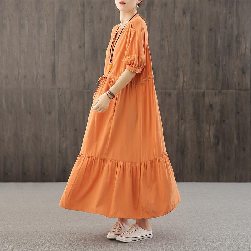 DIY orange dresses v neck wrinkled robes Dresses - Omychic