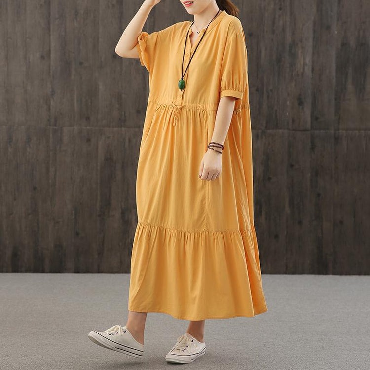 DIY orange dresses v neck wrinkled robes Dresses - Omychic