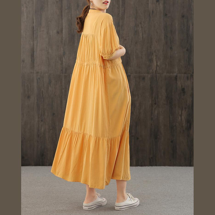 DIY orange dresses v neck wrinkled robes Dresses - Omychic