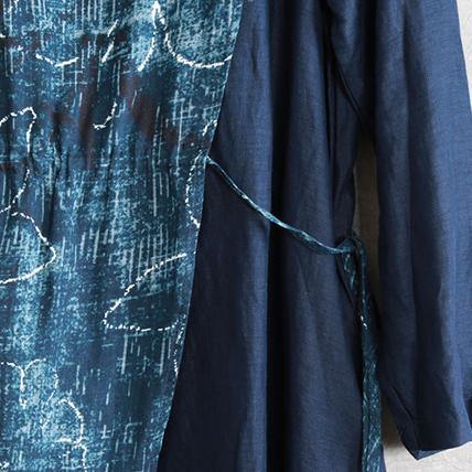 DIY patchwork linen clothes For Women 18th Century Cotton blue prints loose Dresses spring - Omychic