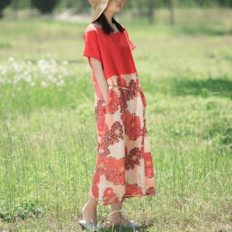 DIY patchwork linen outfit Tunic Tops floral Dress summer - Omychic
