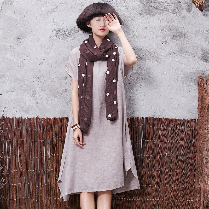 DIY short sleeve cotton linen clothes For Women Shirts gray wild Dresses summer - Omychic