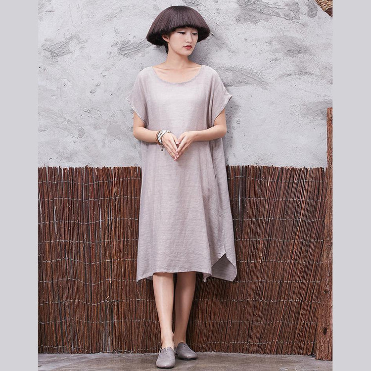 DIY short sleeve cotton linen clothes For Women Shirts gray wild Dresses summer - Omychic