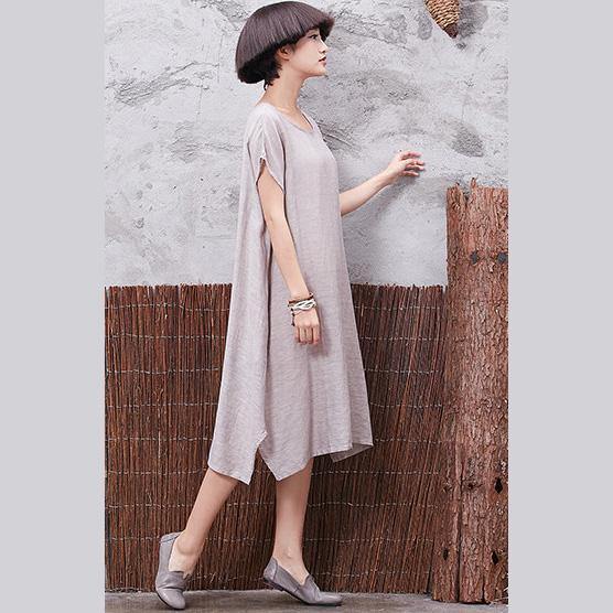 DIY short sleeve cotton linen clothes For Women Shirts gray wild Dresses summer - Omychic