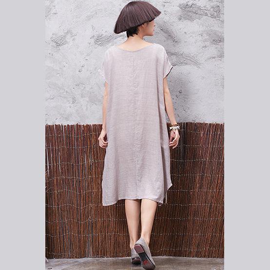 DIY short sleeve cotton linen clothes For Women Shirts gray wild Dresses summer - Omychic
