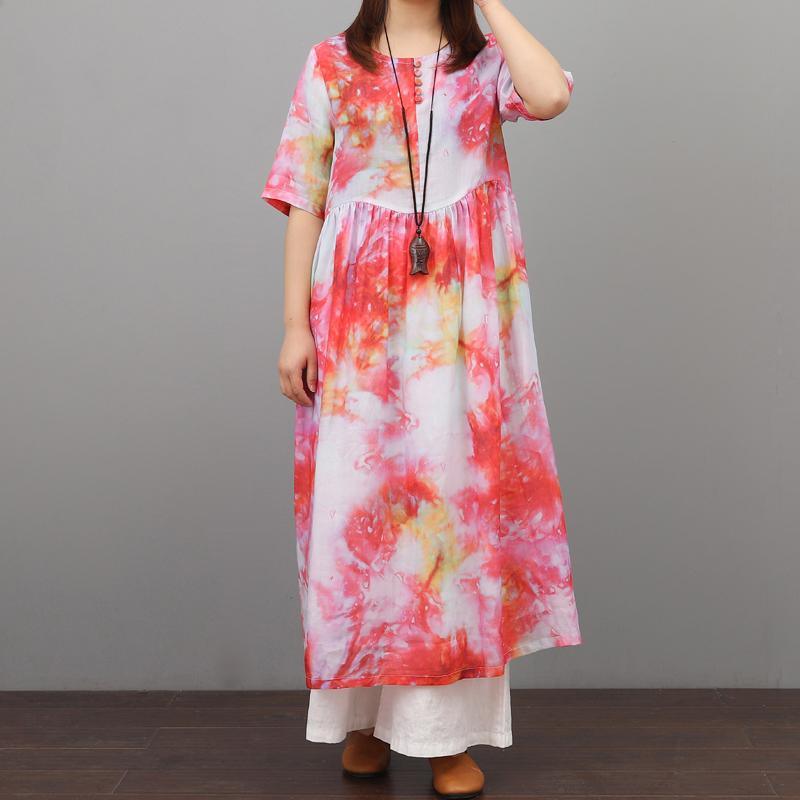 DIY short sleeve cotton tunics for women Fabrics red prints loose Dresses sundress - Omychic