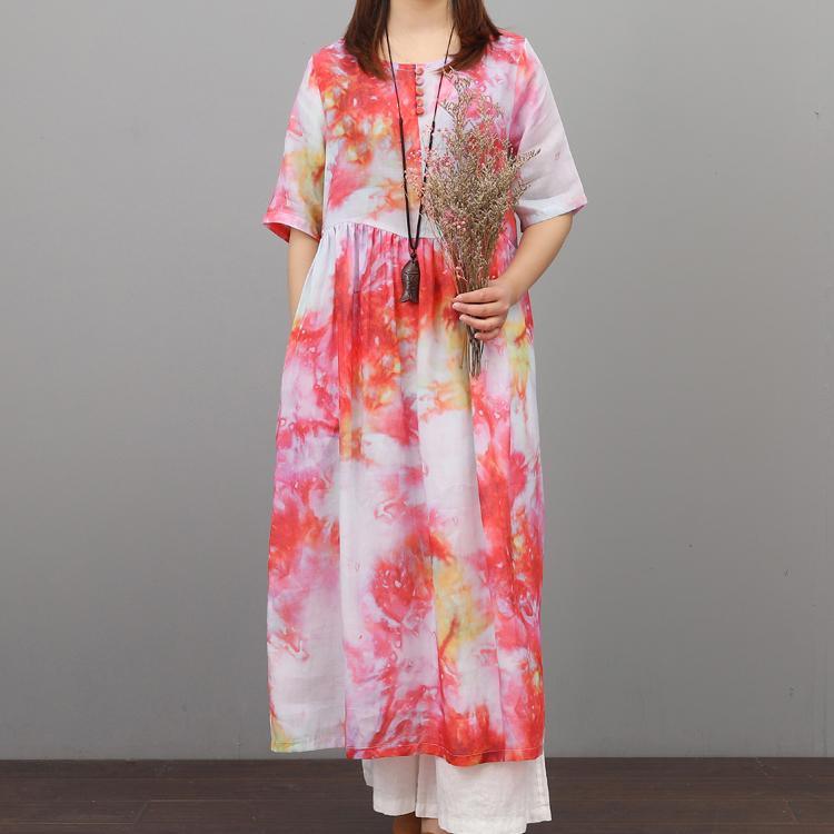 DIY short sleeve cotton tunics for women Fabrics red prints loose Dresses sundress - Omychic