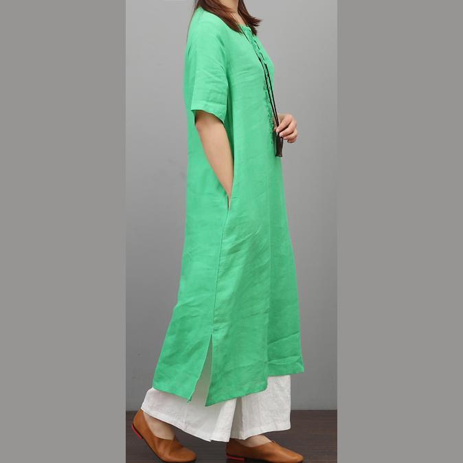 DIY short sleeve linen clothes For Women Sleeve green Dresses summer - Omychic