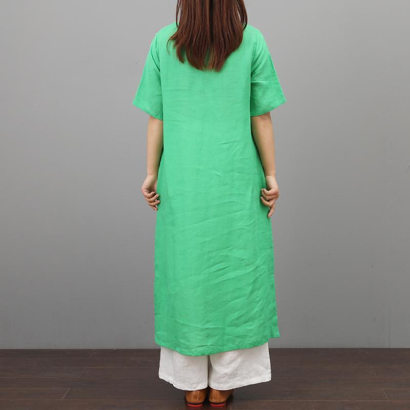 DIY short sleeve linen clothes For Women Sleeve green Dresses summer - Omychic
