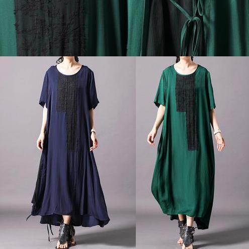 DIY silk green Robes  Geometric Round Neck Lace-Up Korea Spliced Irregular Dress - Omychic