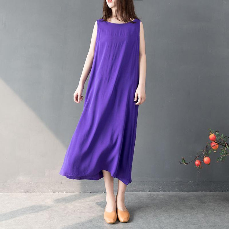 DIY sleeveless cotton clothes Inspiration purple cotton Dress summer - Omychic