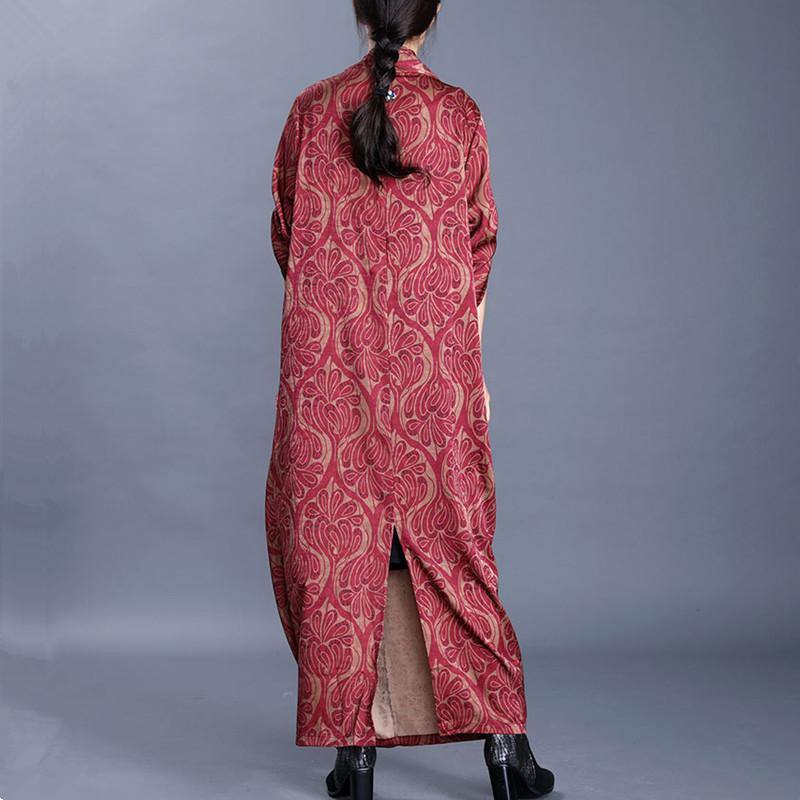 DIY v neck asymmetric dresses Runway red print Maxi Dresses - Omychic
