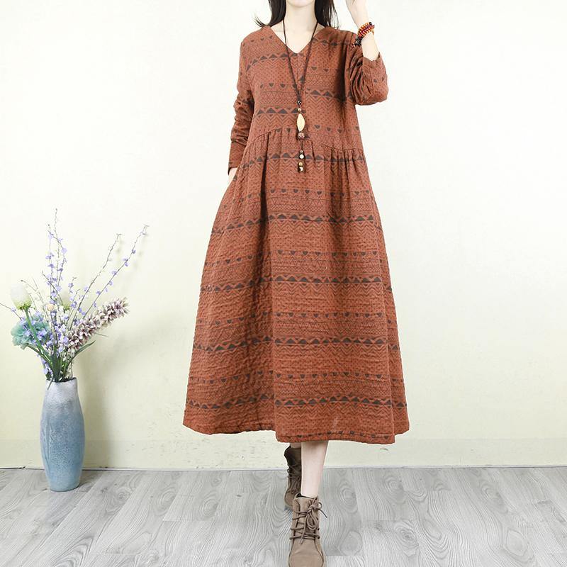 DIY v neck patchwork cotton dresses Organic Fabrics chocolate print Love Dress - Omychic