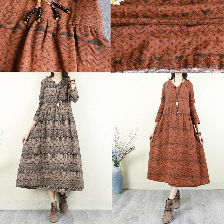 DIY v neck patchwork cotton dresses Organic Fabrics chocolate print Love Dress - Omychic