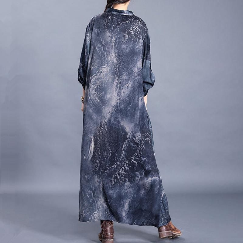 DIY v neck patchwork quilting dresses Inspiration dark gray print Maxi Dress - Omychic