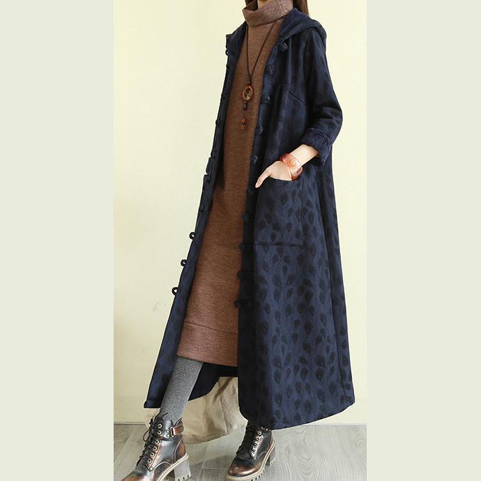 DIY warm Fine winterclothes For Women navy hooded baggy women coats - Omychic