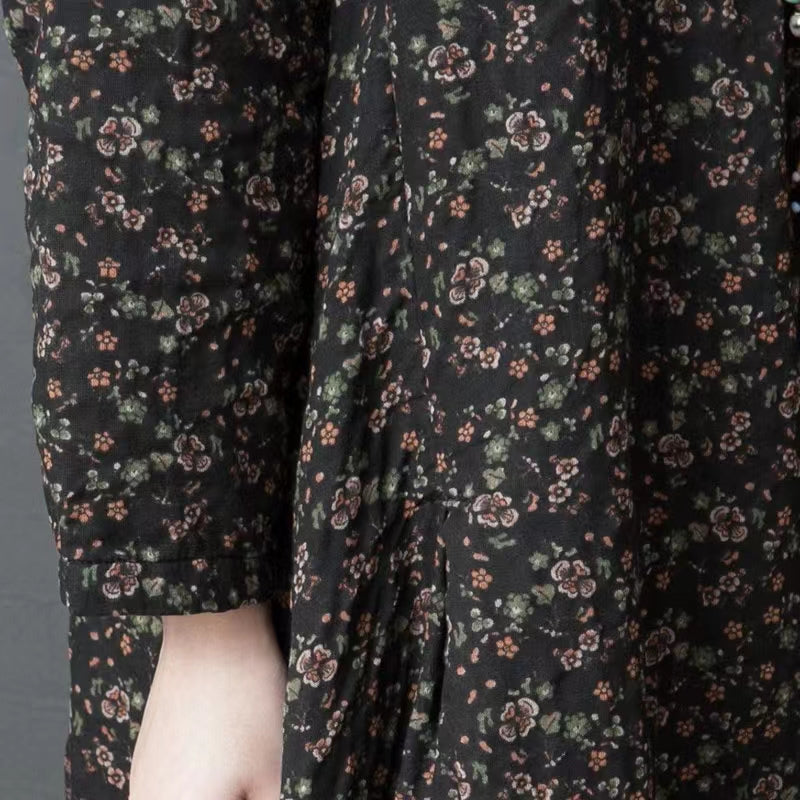 DIY O-Neck Cotton Long Shirts Plus Size Outfits Coffee Maxi Dresses