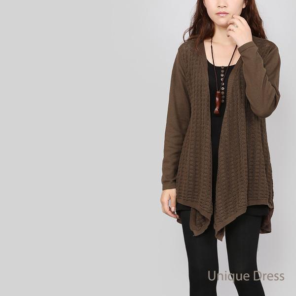 Dark Khaki long sleeve women knit coat jacket - Omychic
