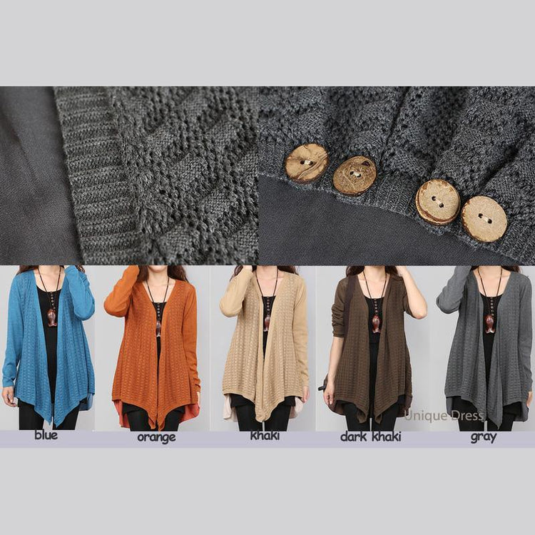Dark Khaki long sleeve women knit coat jacket - Omychic