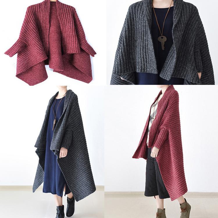 Dark gray oversize cape jacket long knit outwear loose casual woolen sweaters - Omychic