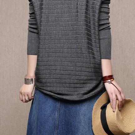 Dark gray woolen sweater shirt top - Omychic