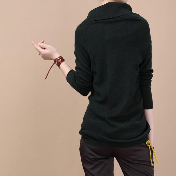 Dark green Woolen sweater with buttons - Omychic