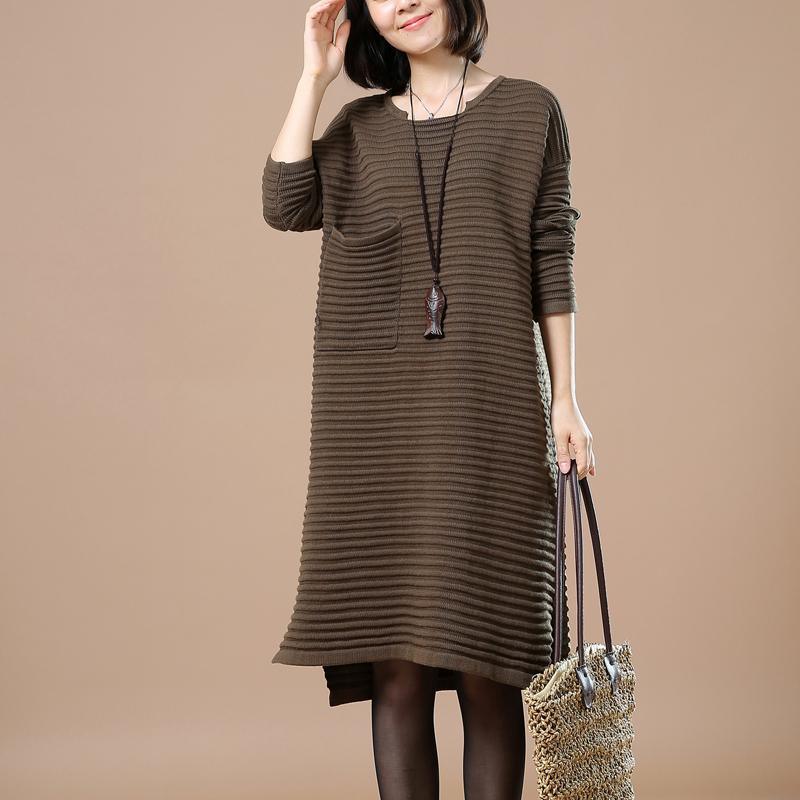 Dark green knitted sweaters plus size knit dress - Omychic