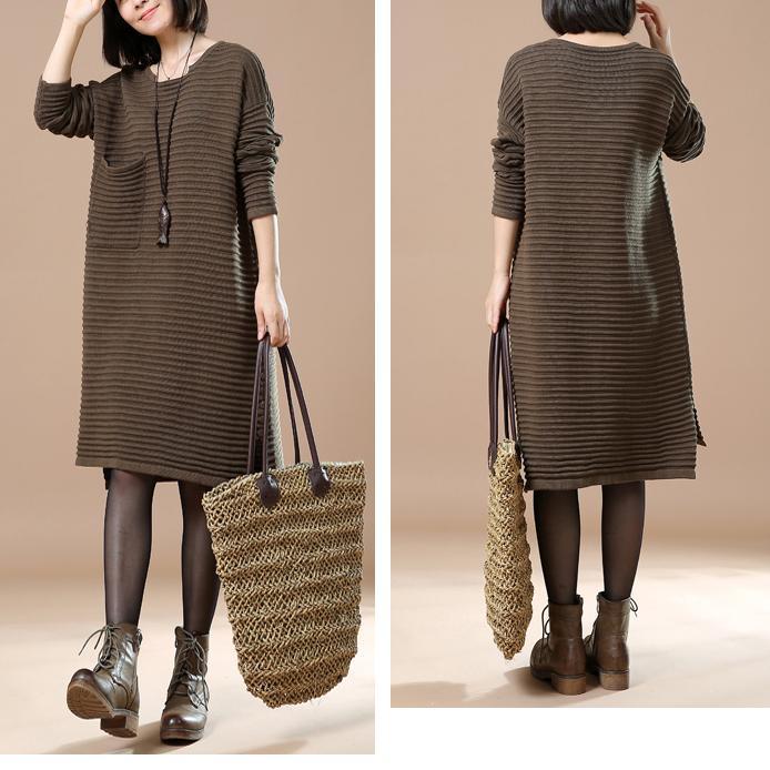 Dark green knitted sweaters plus size knit dress - Omychic