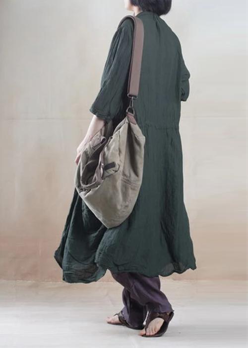 Dark Green Oversize Summer Linen Cardign Coat Long Women Coat Linen Sundress - Omychic