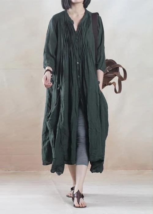 Dark Green Oversize Summer Linen Cardign Coat Long Women Coat Linen Sundress - Omychic