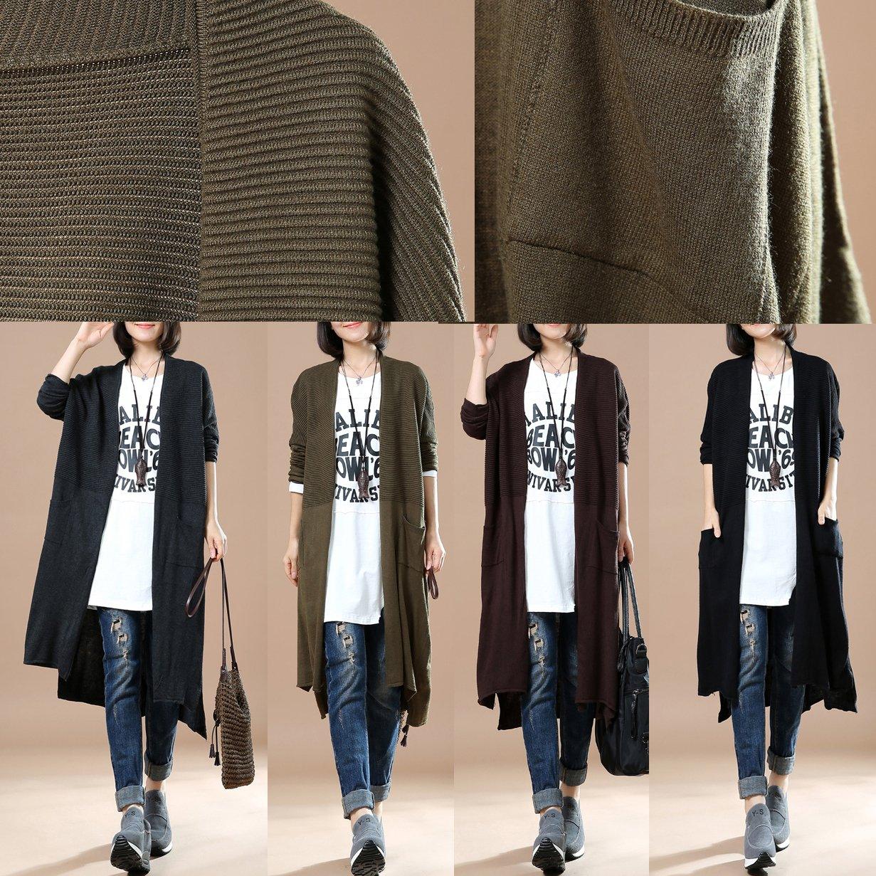 Deep brown long knit coats oversize cardigans - Omychic