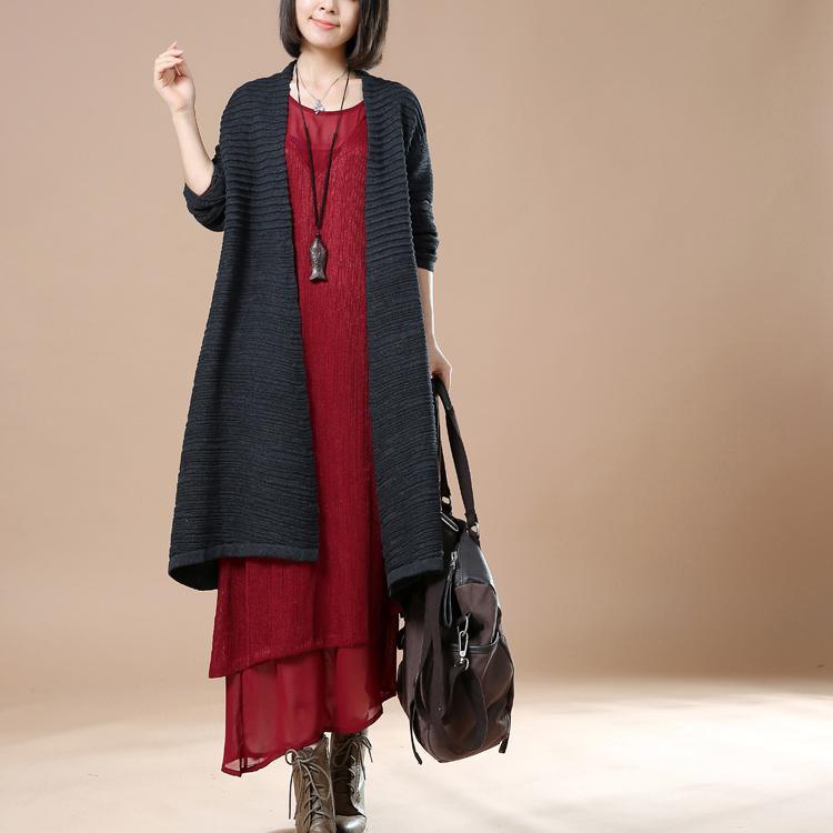 Deep gray oversize knitted coats women sweaters - Omychic
