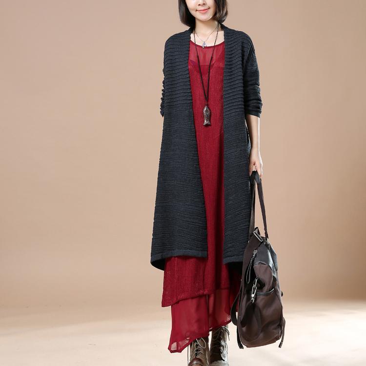 Deep gray oversize knitted coats women sweaters - Omychic