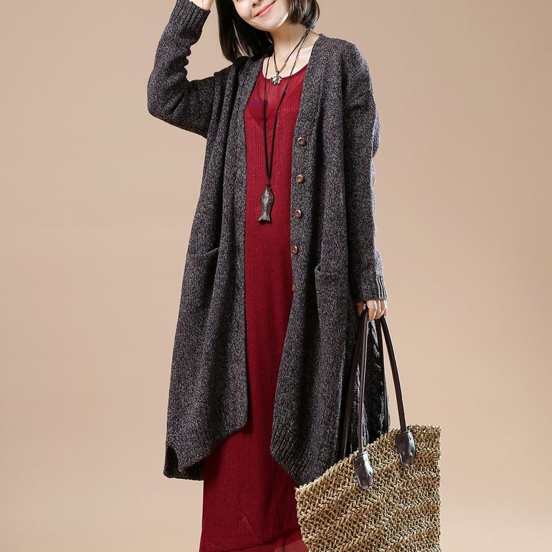 Deep gray plus size knit coats sweater cardigans woman - Omychic