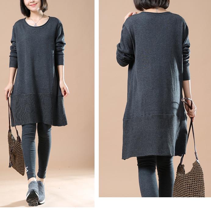 Deep gray women sweaters plus size knit blouse - Omychic