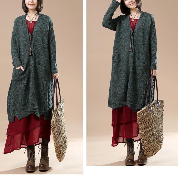 Deep green oversize knit cardigans woman plus size knitwear - Omychic