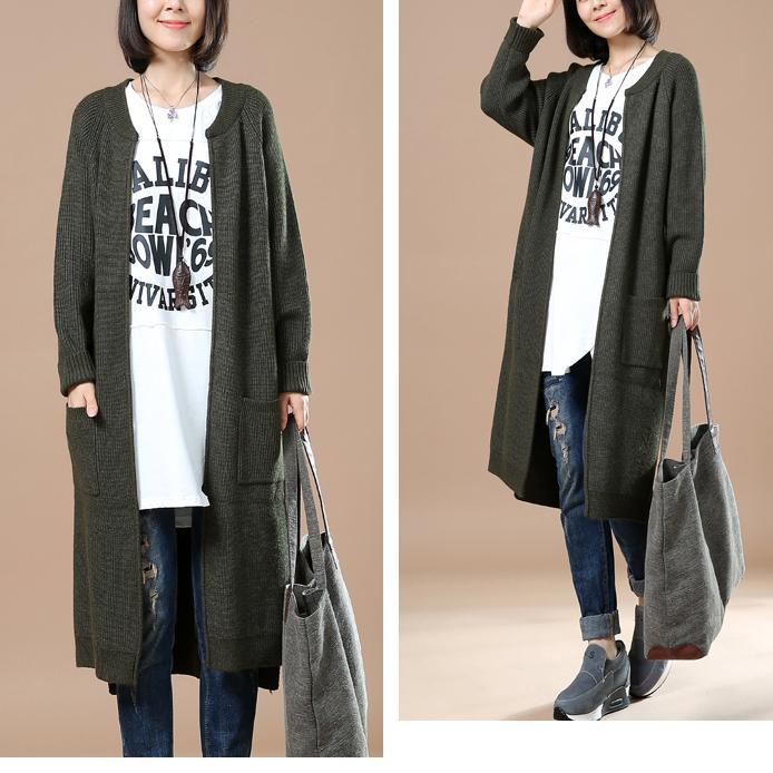 Deep green plus size knit cardigans long sweaters - Omychic