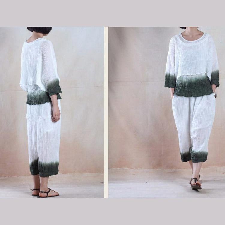 Deep in the clouds - pleated linen women top and pants set minimalist clothing - Omychic