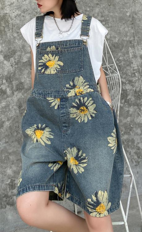 Denim Back Pants Summer Thin Print Straight Tube Shorts - Omychic