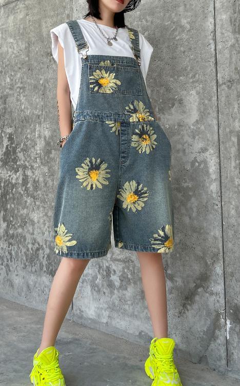 Denim Back Pants Summer Thin Print Straight Tube Shorts - Omychic