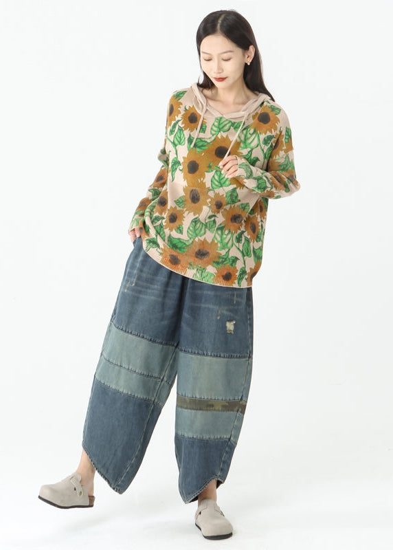 Summer Color Contrast Comfy Lantern Denim Pants