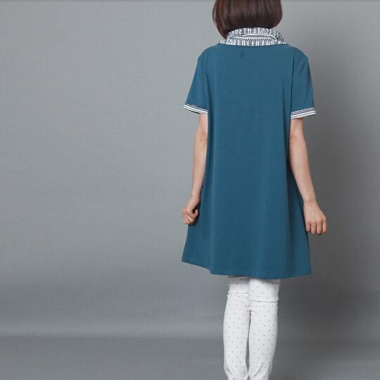 Denium blue cotton summer dress oversize shift dress - Omychic