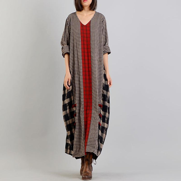 2021 Plaid Retro Cotton Linen Dress ( Limited Stock) - Omychic